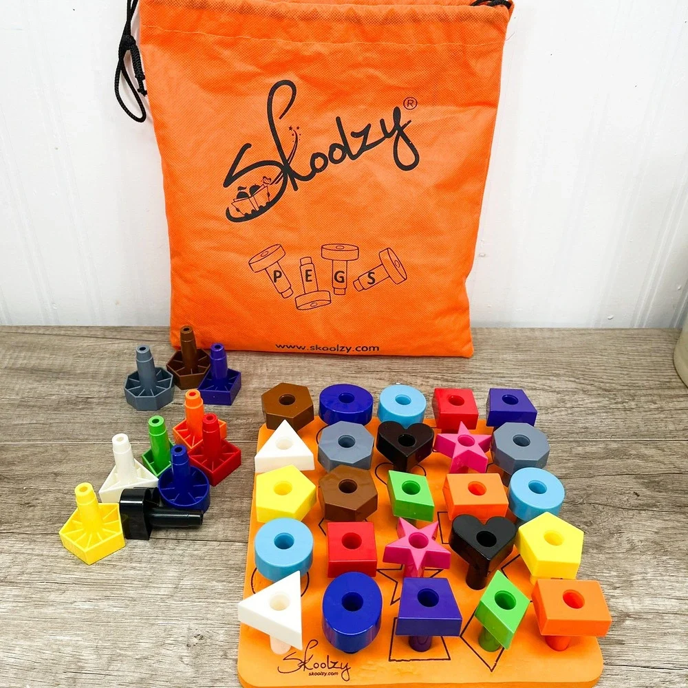Skoolzy Peg Board Set 35 Pegs Montessori Toddler Shapes Toy with Bag